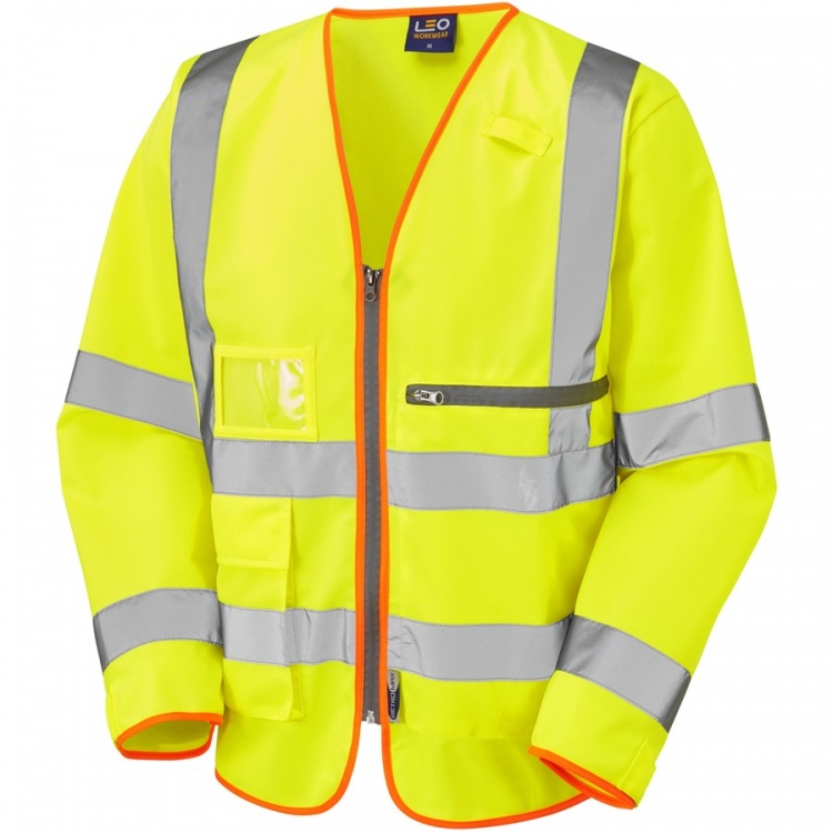Leo Workwear S24-Y Heddon ISO 20471 Class 3 Superior Sleeved Vest with Tablet Pocket Yellow